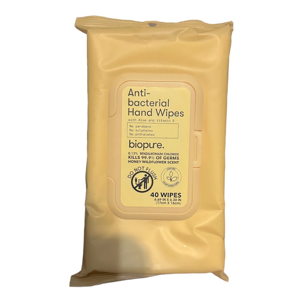 Biopure Antibacterial 40ct Hand Wipes with Vitamin E and Aloe NWT